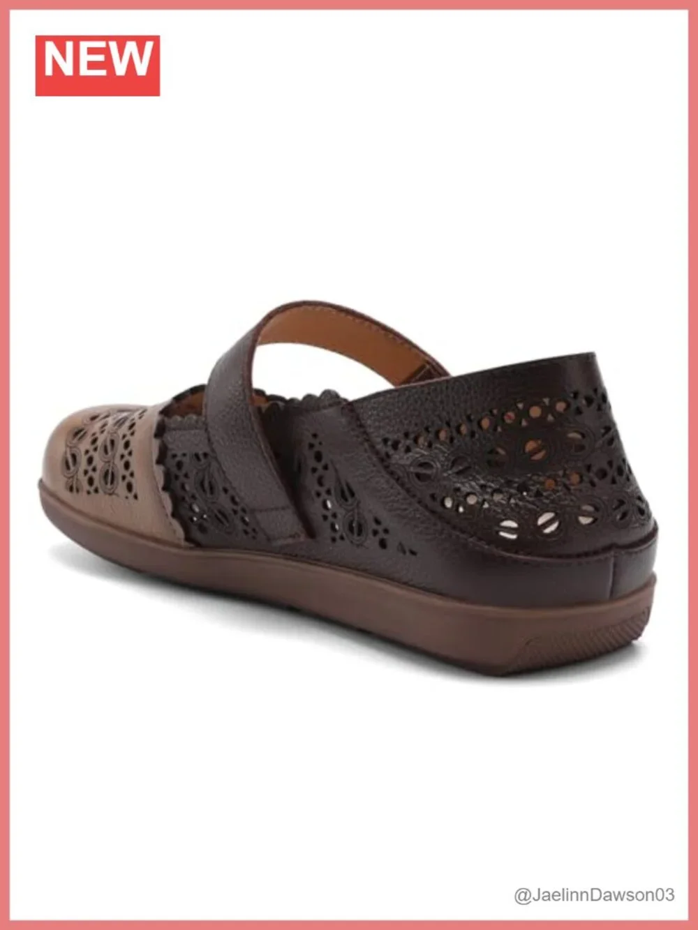 Women's Leather Mary Jane Flats Cut Out Slip-On Walking Loafers Breathable
